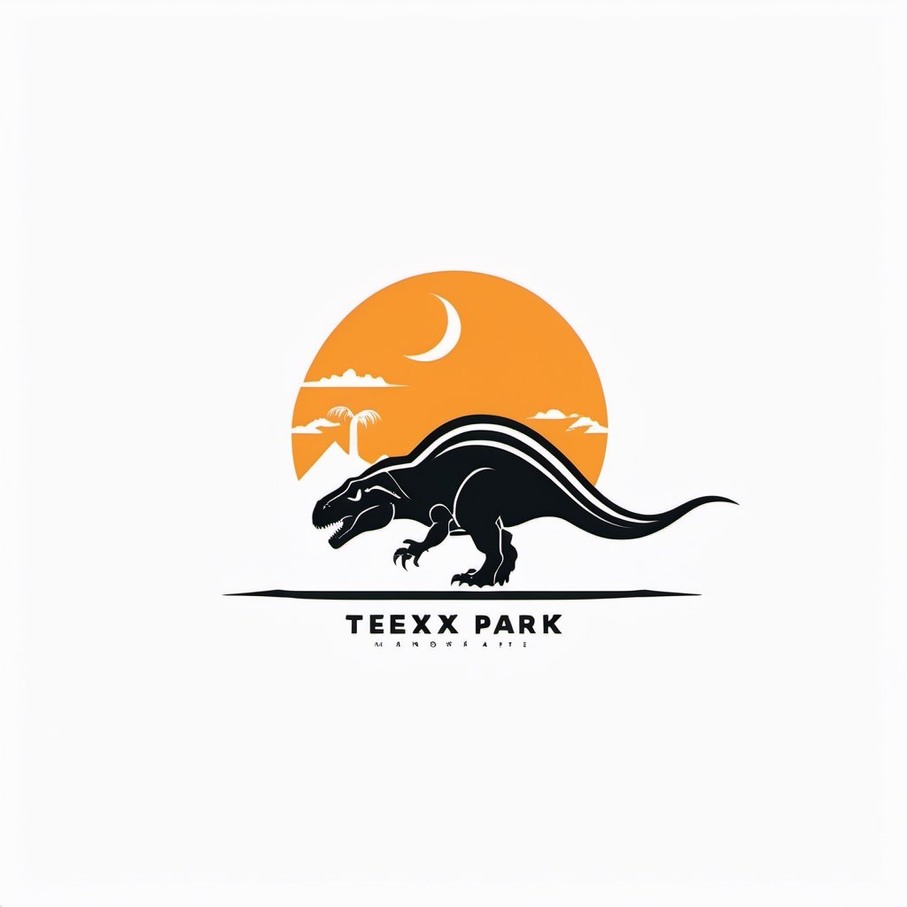 Create a minimalist and simple negative space logo of a T-rex in a park. Use clean lines to depict the silhouette of a otter with a subtle play of positive and negative spaces to enhance depth. Incorporate minimalistic foliage to highlight the prehistoric atmosphere. Capture the essence of Jurassic park with monochromatic tones, conveying a sense of mystery and awe, typography, conceptual art, illustration