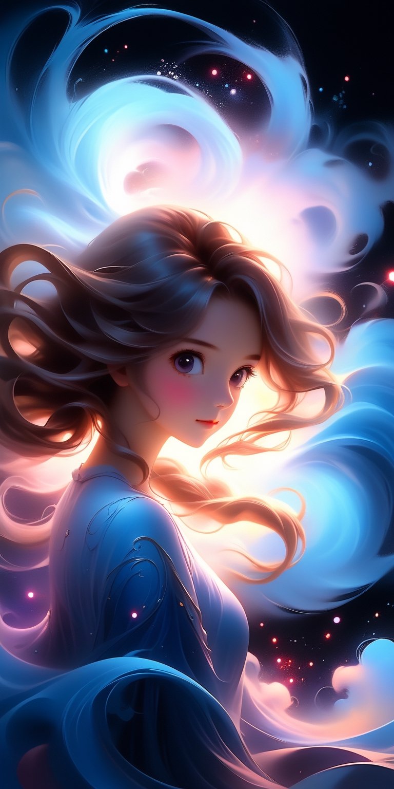 1girl, Airbrushing (Beautiful mystical allure) long swirling hair, smart, environment, Using airbrushing for art, often for smooth gradients, spray effects, or automotive art,1 girl,anime