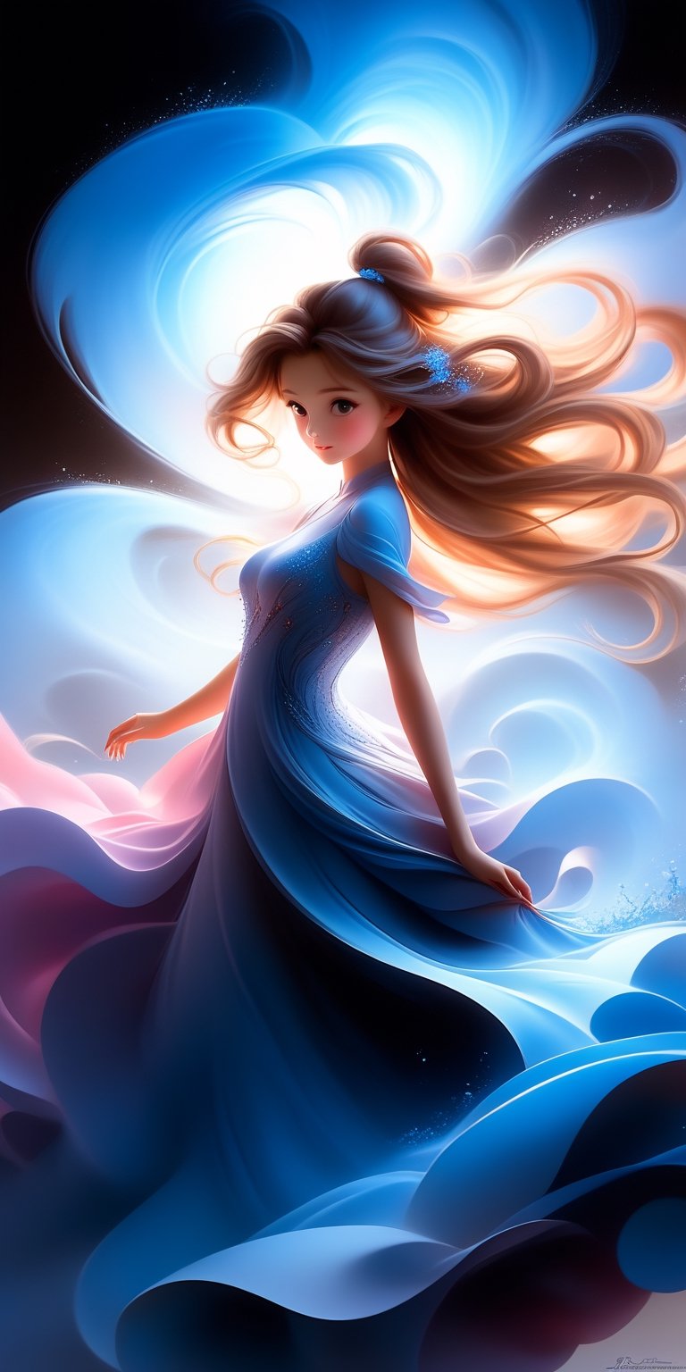 1girl, Airbrushing (Beautiful mystical allure) long swirling hair, smart, environment, Using airbrushing for art, often for smooth gradients, spray effects, or automotive art,1 girl,anime