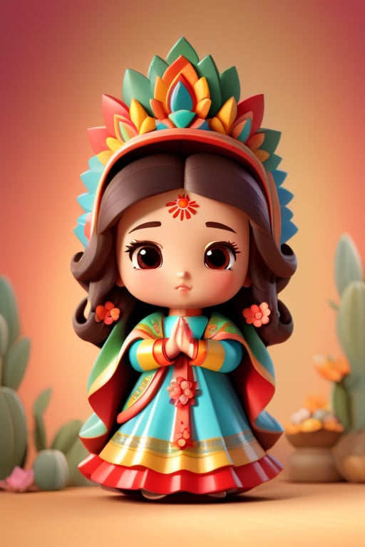 Virgen de Guadalupe, chibi girl,  hands together in prayer,3d figure,3d style