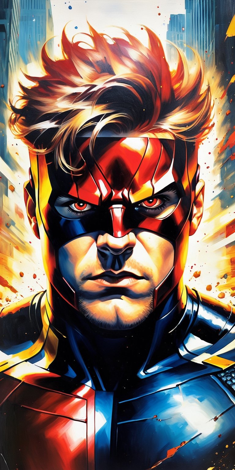  A brutal 16k poster with of "Cyclops(Marvel)", extremely detailed eyes and face, wide angle portrait, painted with vibrant oils,monster