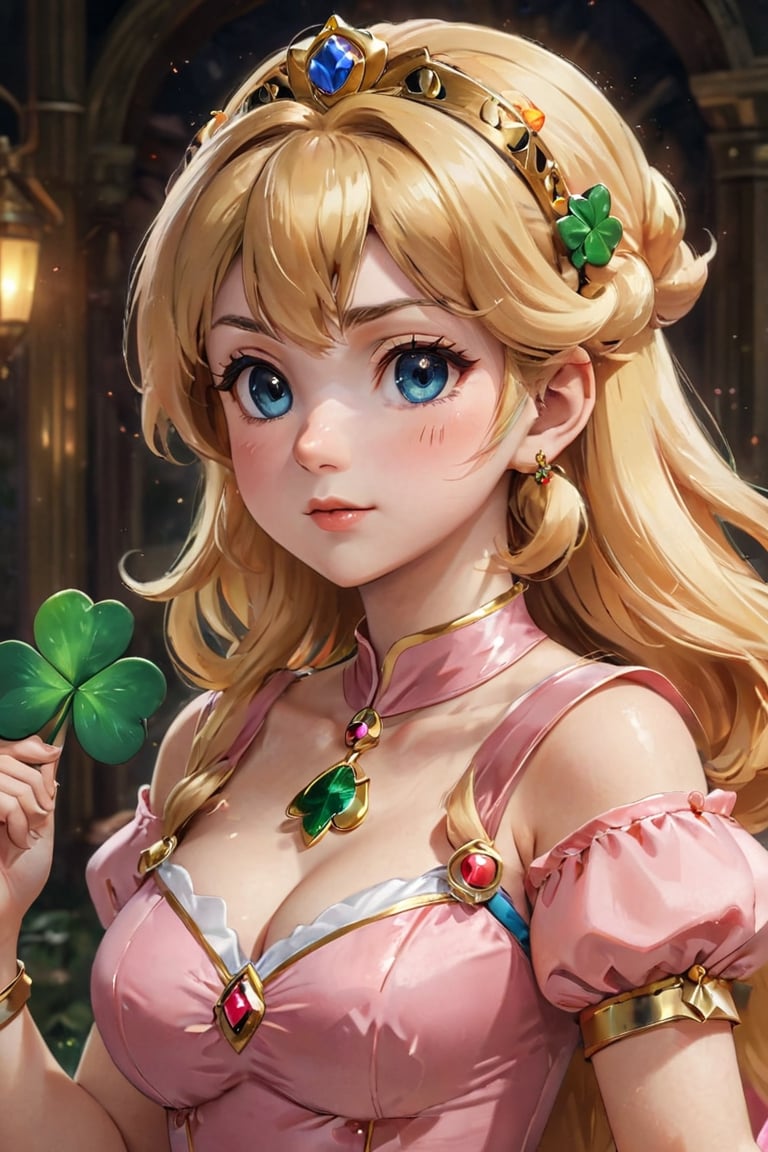 Super mario gives (a big shamrock) to princess peach, (princess peach feels surprise),  super mario theme,
photorealistic:1.3, best quality, masterpiece,