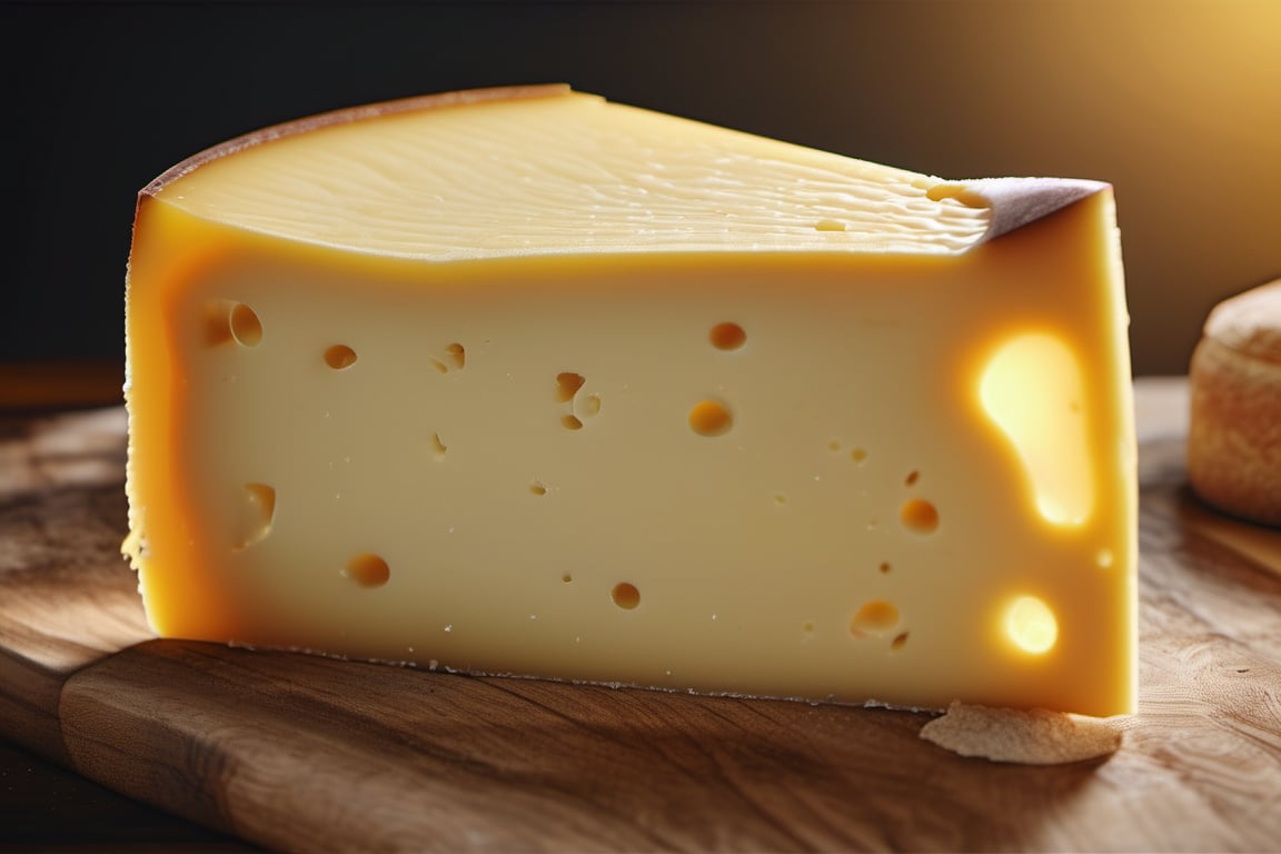 RAW natural photo of gruyere cheese, side shot, side shot, ultra hd, realistic, vivid colors, highly detailed, perfect composition, beautiful detailed intricate insanely detailed octane render trending on artstation, 8k artistic photography, photorealistic concept art, soft natural volumetric cinematic perfect light
