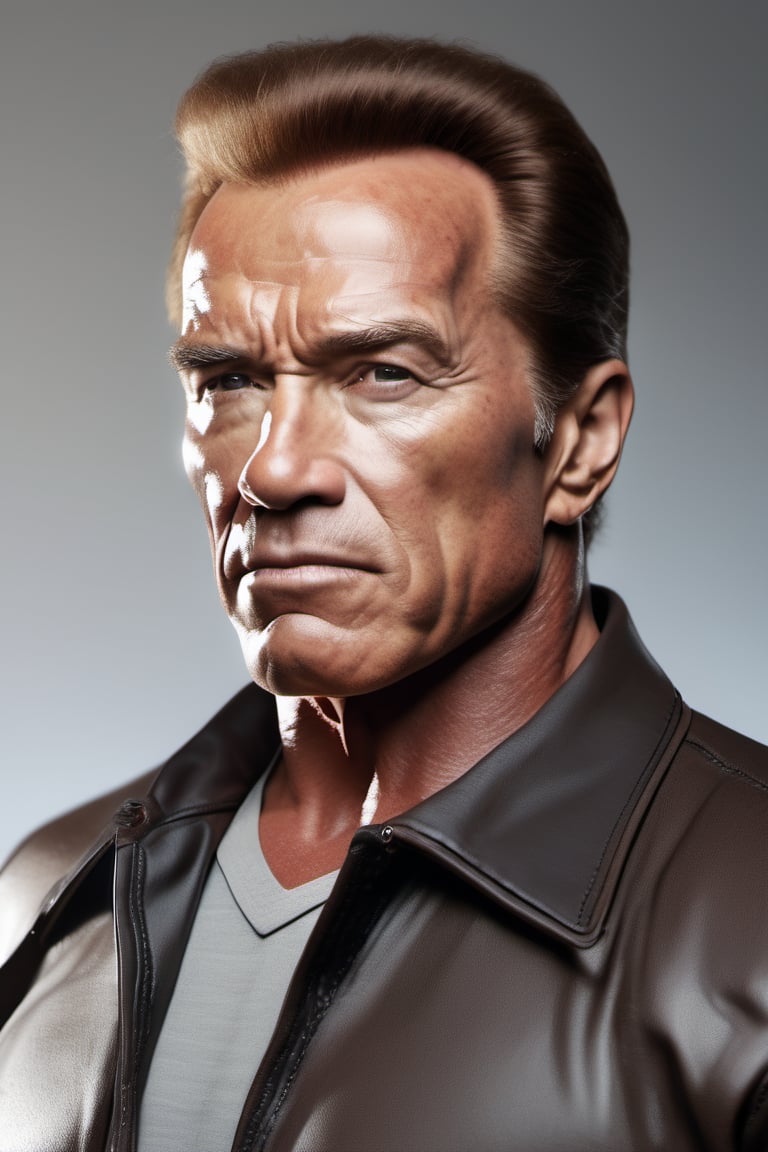 RAW natural photo PORTRAIT of Arnold Schwarzenegger realistic, no muscles, slim body, realisct, no friendly, ((full body)), sharp focus, depth of field, shoot, ,side shot, side shot, ultra hd, realistic, vivid colors, highly detailed, perfect composition, 8k artistic photography, photorealistic concept art, soft natural volumetric cinematic perfect light, black background studio,