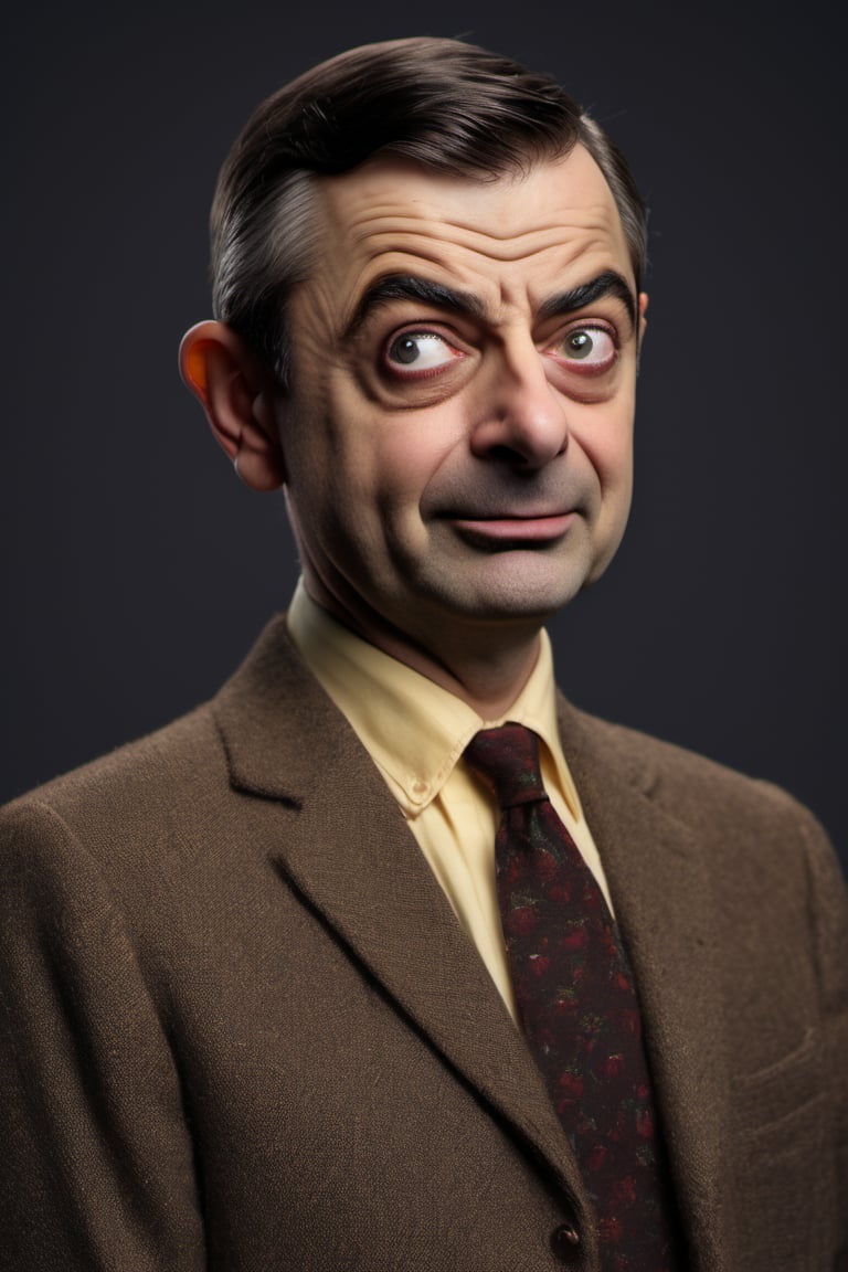 RAW natural photo OF mr bean
, slim body, realisct, no friendly, ((full body)), sharp focus, depth of field, shoot, ,side shot, side shot, ultra hd, realistic, vivid colors, highly detailed, perfect composition, 8k artistic photography, photorealistic concept art, soft natural volumetric cinematic perfect light, black background studio, ,OHWX, ,OHWX WOMEN 