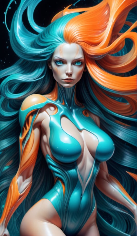 Raw, art illustration, hyperrealistic, style of Alex Grey, (teal and orange), beautiful woman, full body, long hair, breasts,  regatta, full-body side woman, saturated colors, fractal, tattoo, painted body, bride, body tilted forward, lots of color saturation, intricated line, woman, vortex, ultra realistic, melting, swirl, xolorful, pastel color,  Leonardo Style,greg rutkowski,Magical Fantasy style,vector art illustration,chibi,cyborg style dildos rain, dildos, vagina, niples, ((view back model)), doggy position, doggy-style
