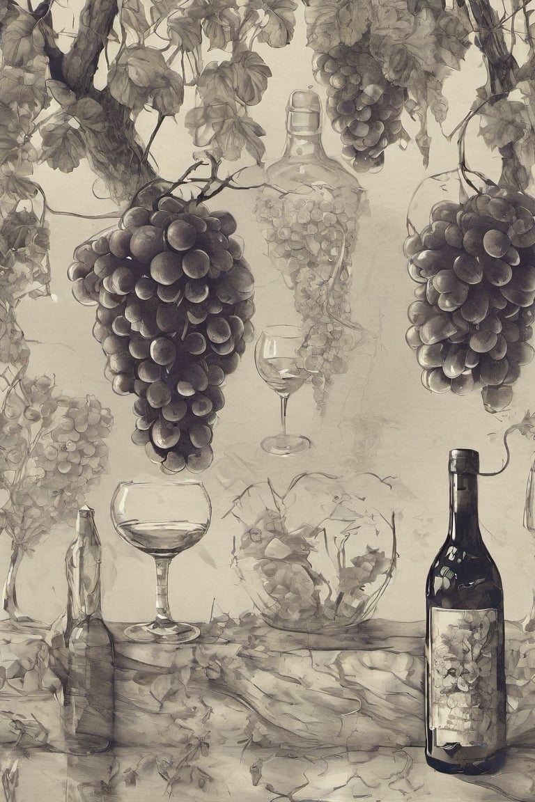 grapes malbec vendimia cuyo wineyards iilustration wines bottles glasses

