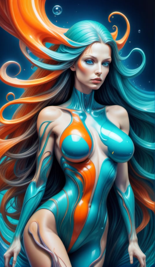 Raw, art illustration, hyperrealistic, style of Alex Grey, (teal and orange), beautiful woman, full body, long hair, breasts,  regatta, full-body side woman, saturated colors, fractal, tattoo, painted body, bride, body tilted forward, lots of color saturation, intricated line, woman, vortex, ultra realistic, melting, swirl, xolorful, pastel color,  Leonardo Style,greg rutkowski,Magical Fantasy style,vector art illustration,chibi,cyborg style dildos rain, dildos, vagina, niples, ((view back model)), (((oggy position, doggy-style)))