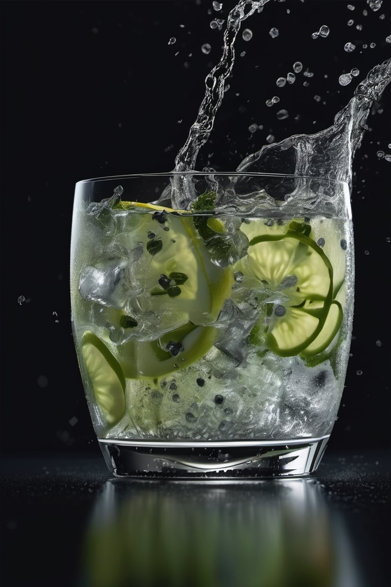 RAW natural photo Of glass of dry gin tonic splash, zoom out to the glass, scratch ice, 
two slices of fresh green apple , only one light cenital chimera, day advertising shooting (((infinite black  background))) , realistic photograph, sharp focus, depth of field, shoot, ,side shot, side shot, ultrahd, realistic, vivid colors, highly detailed, perfect composition, 8k, photorealistic concept art, soft natural volumetric cinematic perfect light, NIGHT RACE IN A CIRCUIT, ADVERTISING SHOT
,mecha,robot,cyborg style,cyborg