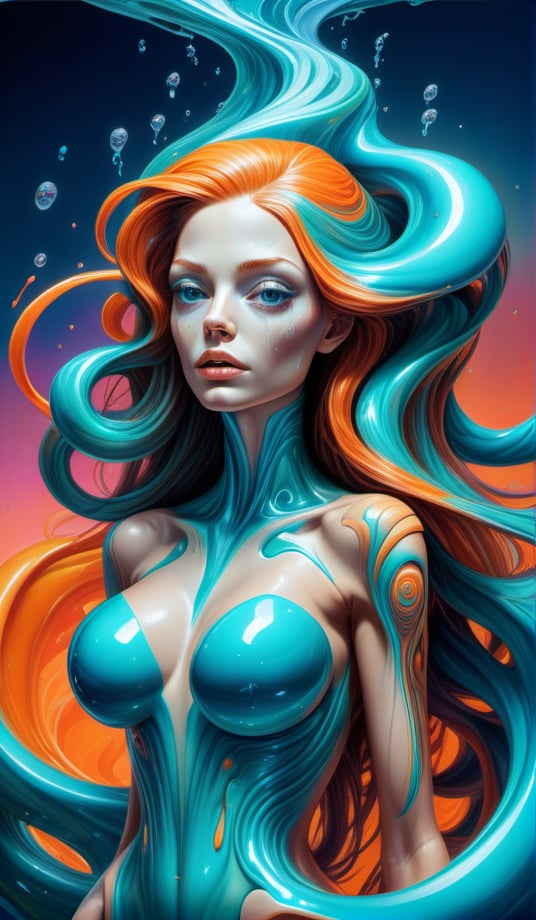 Raw, art illustration, hyperrealistic, style of Alex Grey, (teal and orange), beautiful woman, full body, long hair, breasts,  regatta, full-body side woman, saturated colors, psychedelic image, LSD, fractal, tattoo, painted body, bride, body tilted forward, lots of color saturation, intricated line, woman, vortex, ultra realistic, melting, swirl, xolorful, pastel color,  Leonardo Style,greg rutkowski,Magical Fantasy style,vector art illustration,chibi,cyborg style dildos rain, dildos, vagina, niples, ((view back model)), see the tongue