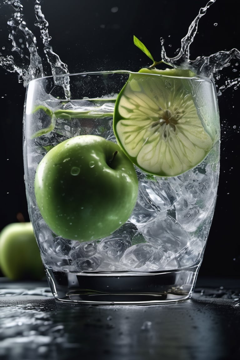 RAW natural photo Of movingt glass of dry gin tonic splash, zoom out to the glass, scratch ice, 
two slices of fresh green apple , only one light cenital chimera, day advertising shooting (((infinite black  background))) , realistic photograph, sharp focus, depth of field, shoot, ,side shot, side shot, ultrahd, realistic, vivid colors, highly detailed, perfect composition, 8k, photorealistic concept art, soft natural volumetric cinematic perfect light, NIGHT RACE IN A CIRCUIT, ADVERTISING SHOT
,mecha,robot,cyborg style,cyborg