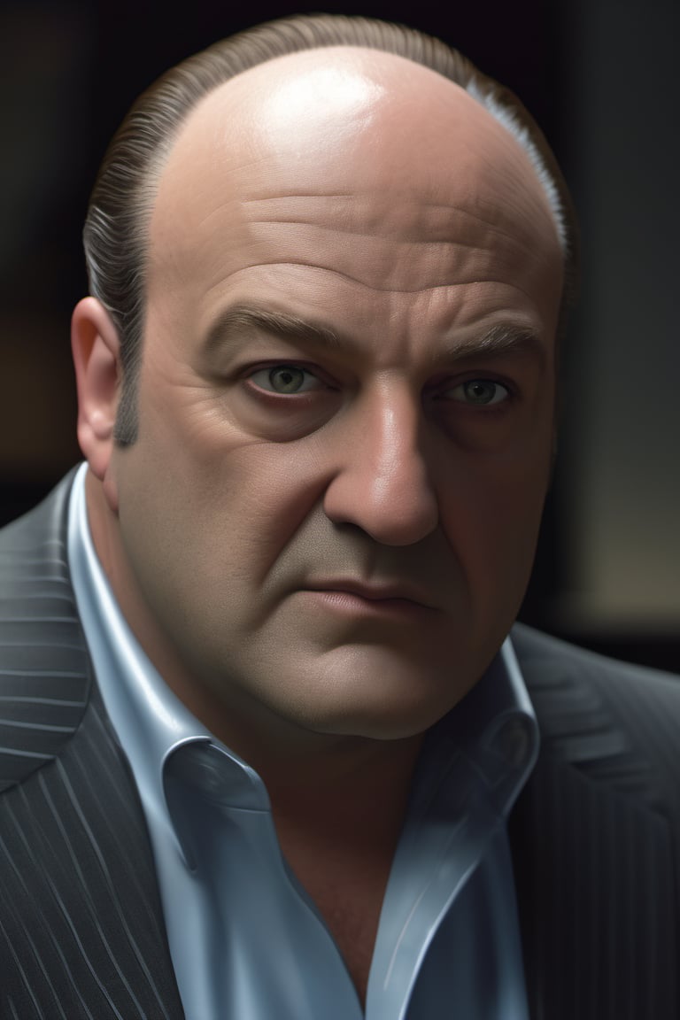 RAW natural photo OF  TONY SOPRANO realistic, no muscles, slim body, realisct, no friendly, ((full body)), sharp focus, depth of field, shoot, ,side shot, side shot, ultra hd, realistic, vivid colors, highly detailed, perfect composition, 8k artistic photography, photorealistic concept art, soft natural volumetric cinematic perfect light, black background studio, 