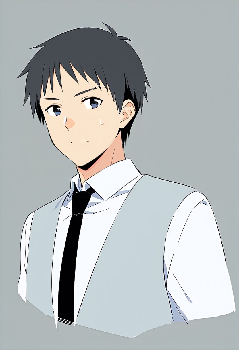 1boy, short black hair, black eyes,black_collared shirt,best quality, masterpiece, nai3, (Flat_color)