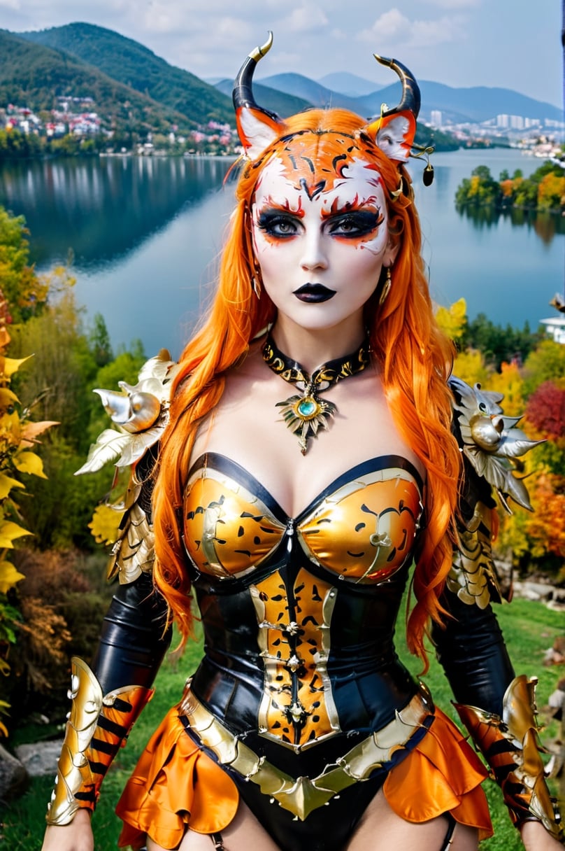 (aw0k halloween makeup:1.1)(masterpiece:1.2), photograph, (beautiful woman:1.1) wearing [Macedonian|Medieval] warrior suit, fighting stance, in tiger makeup, foliage and lake, epic, fantasy, 🤡, Straps, Sunny, horizon-centered, Energetic, film grain, Fujifilm XT3, L USM, Cold Colors, quantum wavetracing,
4k, halloween, detailmaster2, DonMn1ghtm4reXL