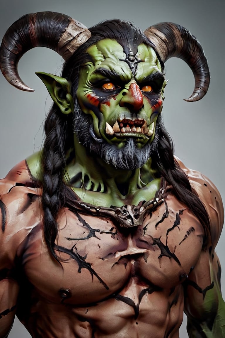 RAW photo, body portrait, (portrait of an man in orc chieftain makeup:1.1) , intimidating, menacing, powerful, low angle, horror, octane render, smooth, sharp focus, symmetrical face, fine details, masterpiece, trending on artstation, 4 k hdr 35 mm photography, art by stanley lau and jason chan and mark hill, centered