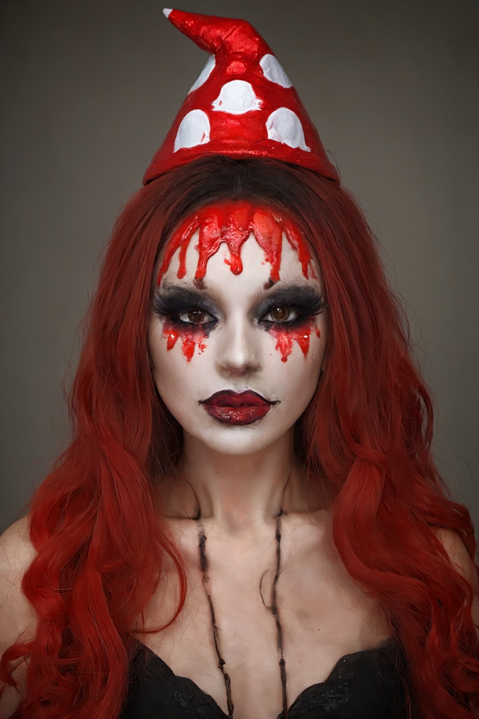 aw0k halloween makeup, RAW photo, (portrait of an old Super Mario in makeup:1.1), highly detailed textures, tired, run down, deep skin pores, red Super Mario hat, perfect lighting, photorealism, photo realistic, hard focus, smooth, depth of field, 8K UHD, photo taken by a Sony Alpha 1 , 85mm lens, f/1. 4 aperture, 1/500 shutter speed, ISO 100 film, neutral colors, muted colors 
