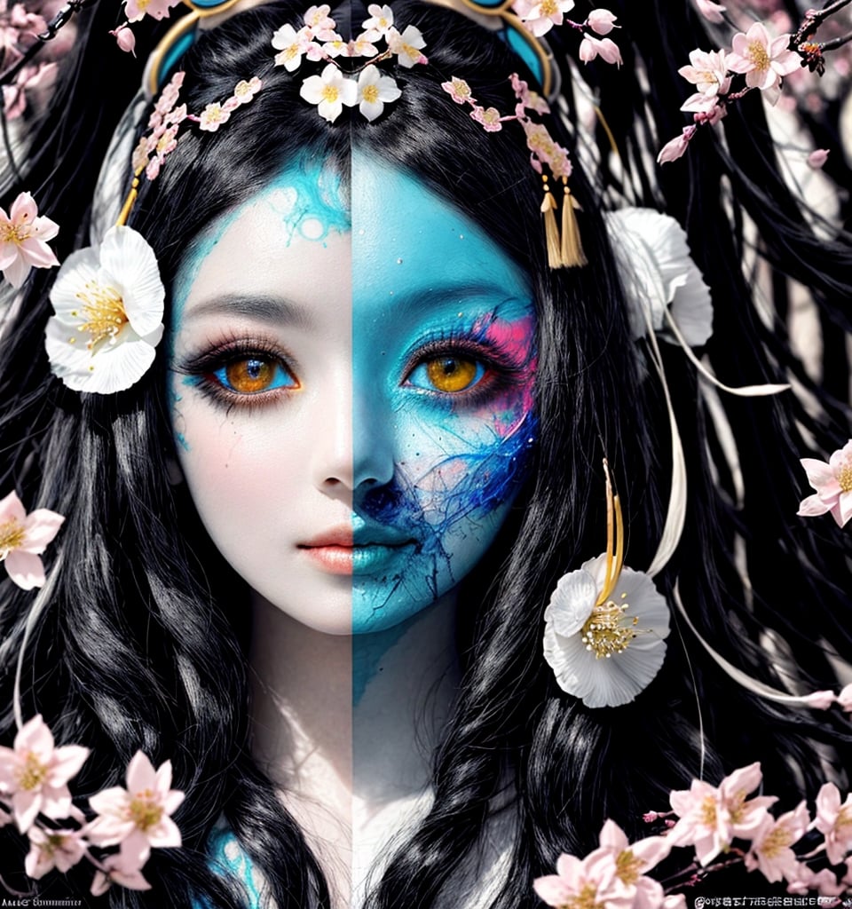 Imagine a beautiful hybrid face concubine with long black hair,walking near a blossoming cherrytree wearing an intricate floral kimono, work of beauty and complexity, hyperdetailed face, flowercore, awe-inspiring fantasy, 8k UHD, amber glow elements , alberto seveso style ,arcane style