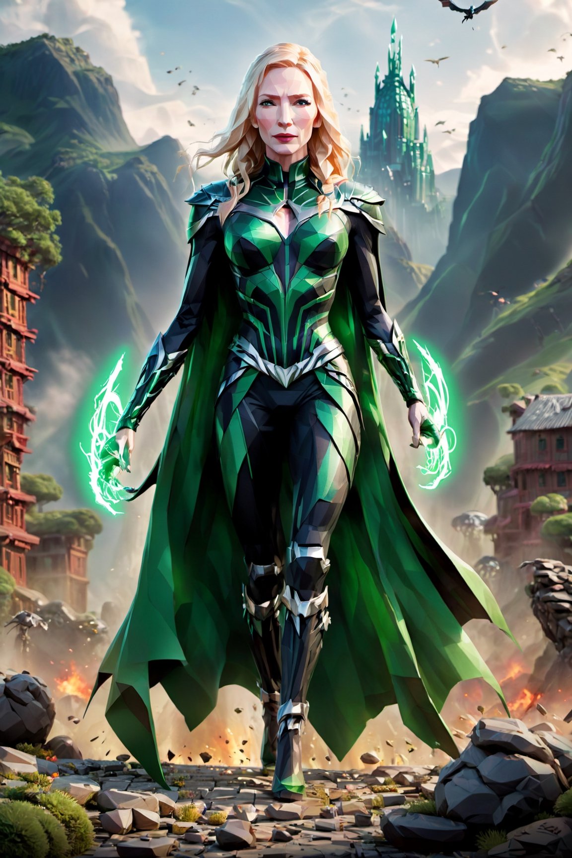 (Beautiful Cate Blanchett poster as Hela at Thor: Ragnarok ), (stance pose ready to fight with punch hands), perfect anatomy, (creative background, intricated background), dark and gothic theme, hyper-detailed, intricated, high_res, (intricated details:1.2),cyberpunk style, ,detailmaster2,photo r3al