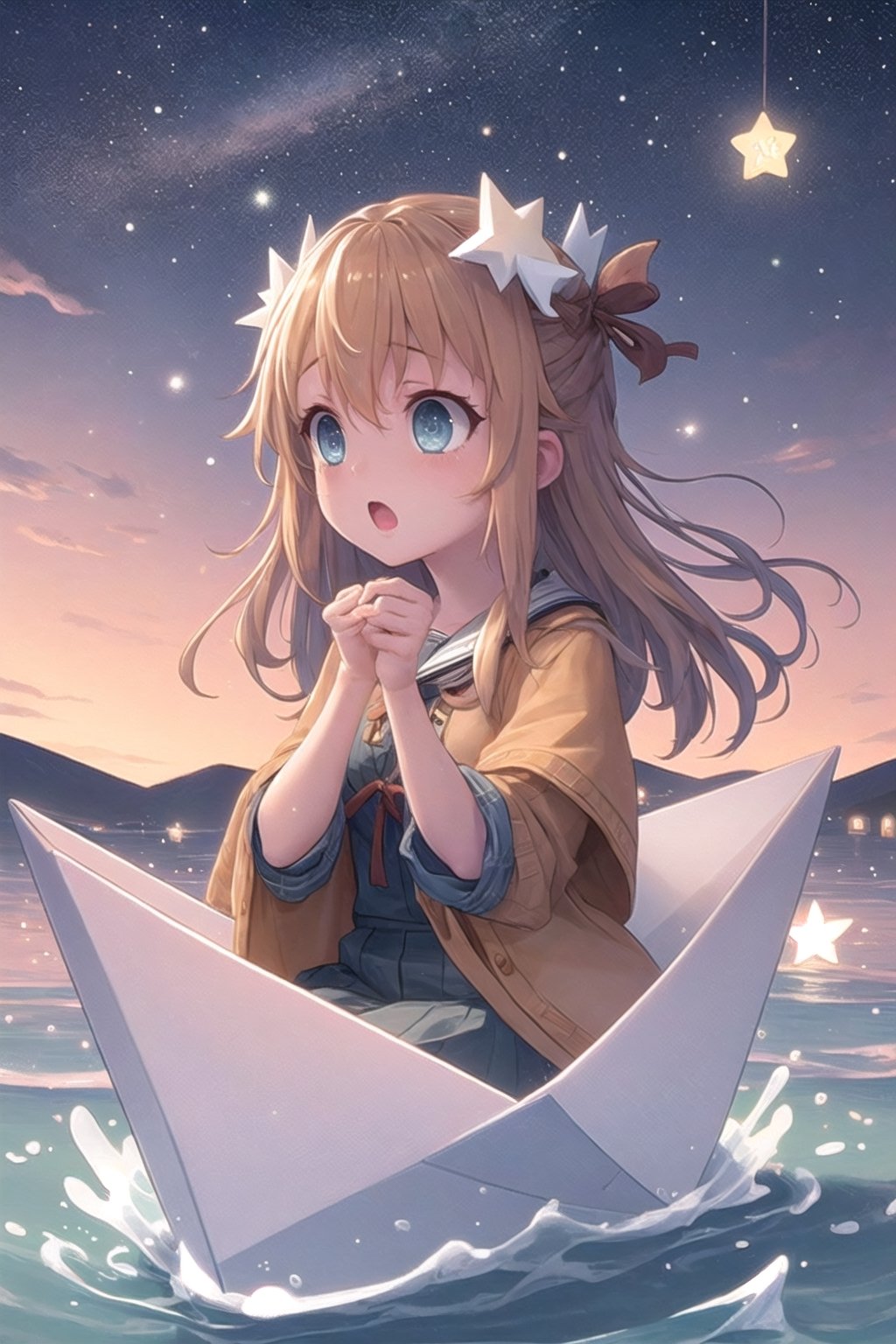 girl, surprised, star,night, boat,water,PpprBt,