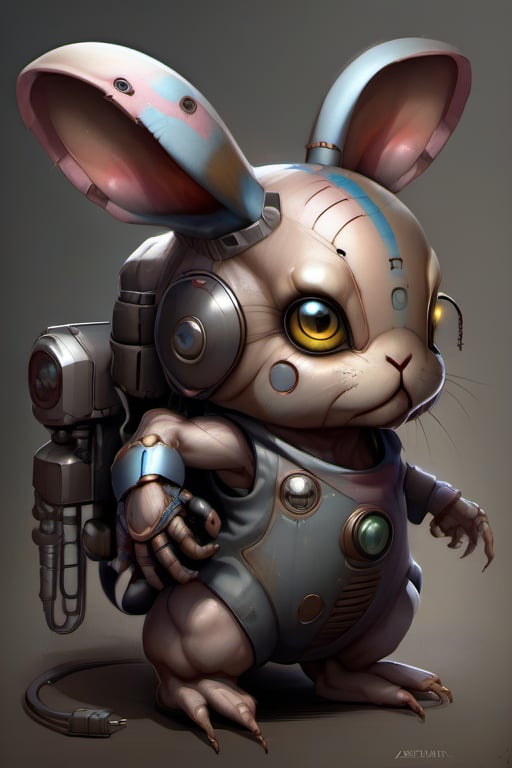 biopunk style, cyborg bunny monster
