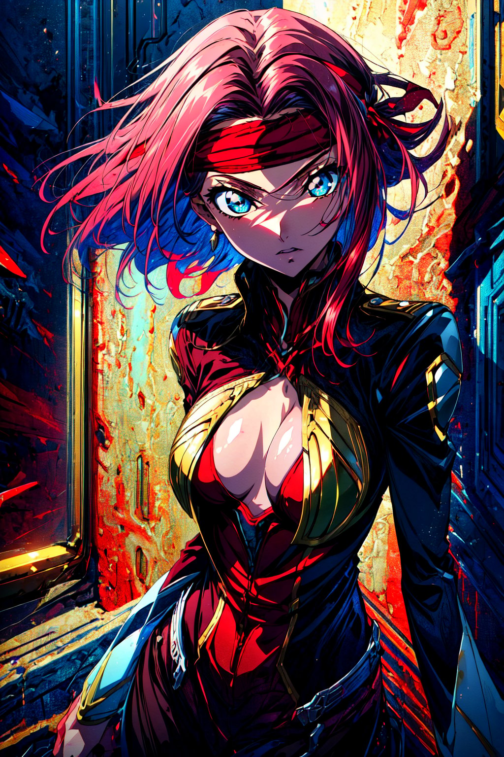 (best quality, masterpiece:1.3),kallencodegeass,(pilotsuitr2:1.3), extremely detailed,1girl,(colorful),(finely detailed beautiful eyes and detailed face),blue eyes,red hair,cinematic lighting,extremely detailed CG unity 8k wallpaper,solo,serious,cockpit,(cowboy shot:1.3),(red headband:1.3)