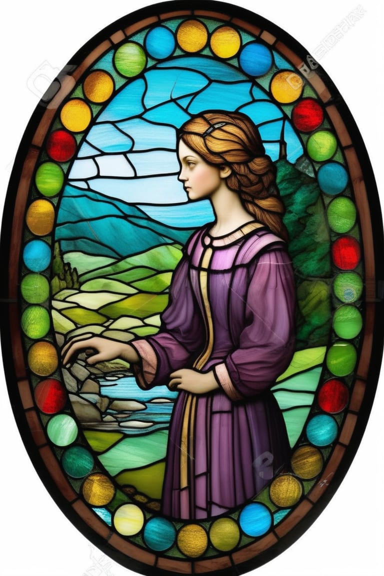 stained glass, circle, 1 girl, portrait, landscape, masterpiece, best quality