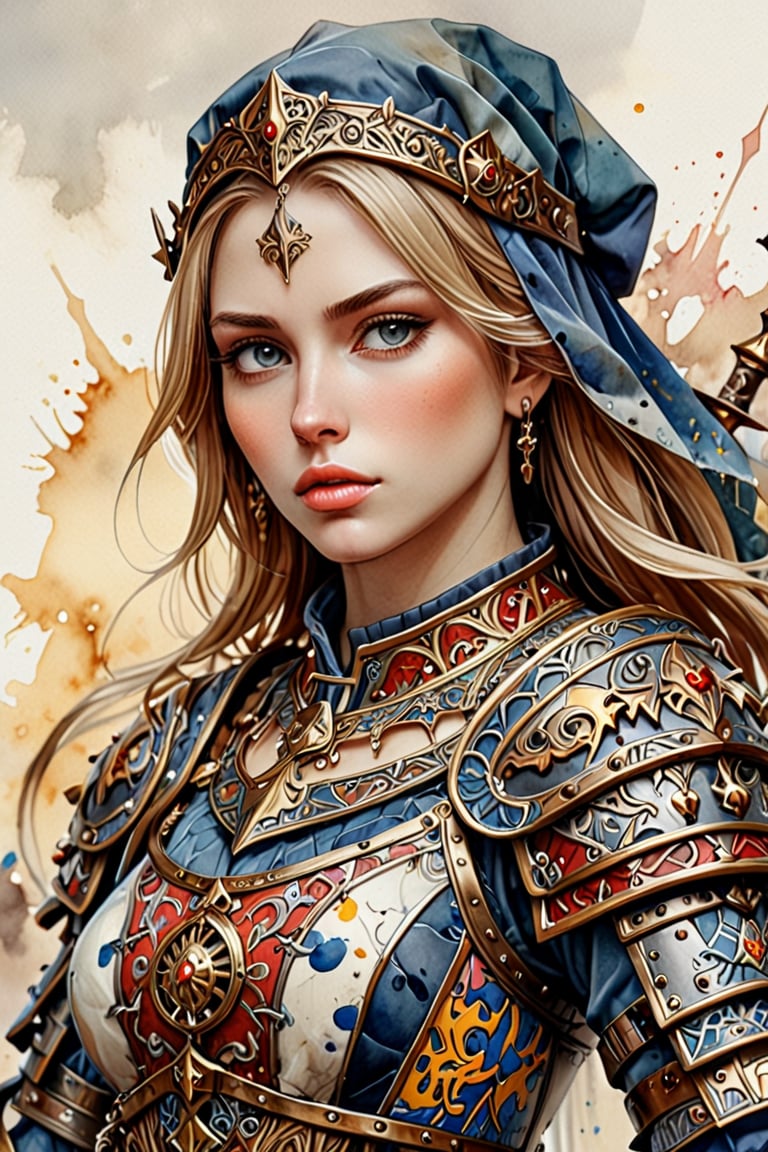 masterpiece, best quality, ultra high resolution, visually stunning, beautiful, award-winning art (abstract art: 1.3),  beautiful )))A FULL-LENGTH very detalied full leghn A anime a very beutifful female medieval warhammer style noble, Watercolor, trending on artstation, sharp focus, studio photo, intricate details, highly detailed, by greg rutkowski ,more detail XL