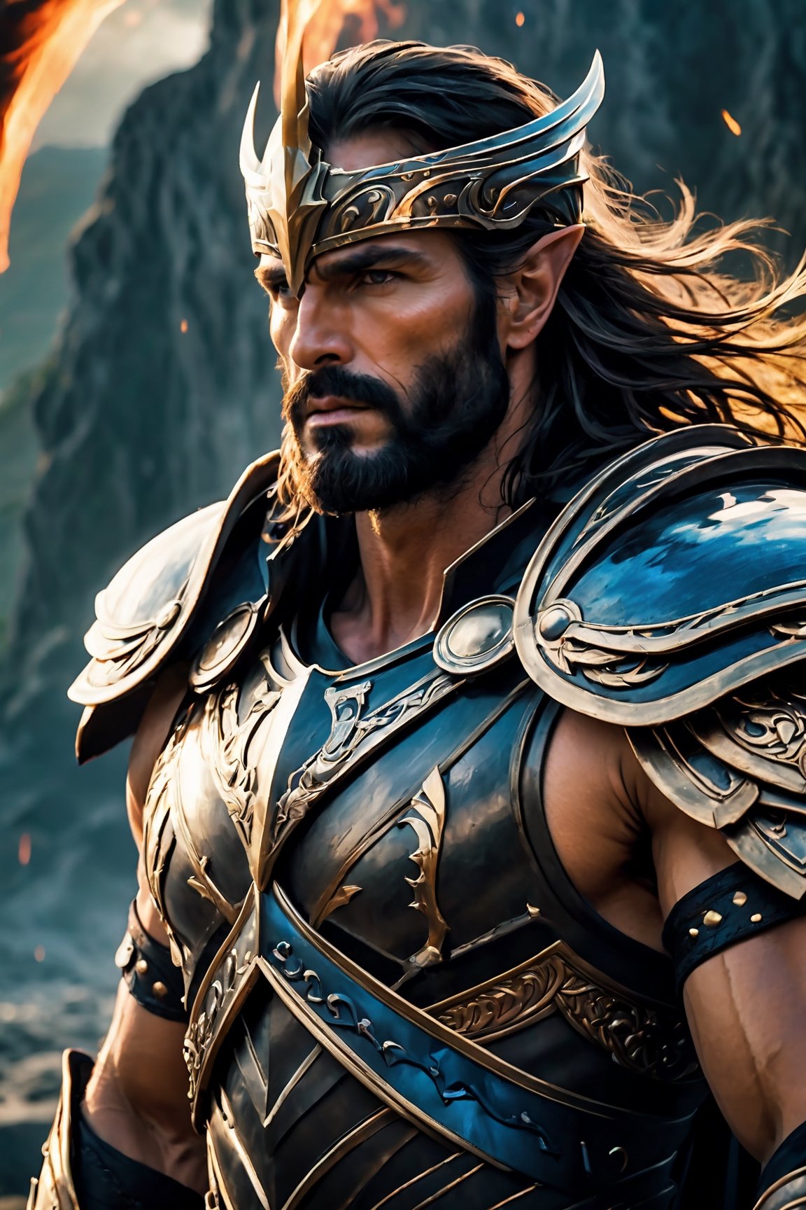 (8k HDR), (masterpiece, best quality), ((dark fantasy)),

Portrait: Thadeus in Regal Armor:

"Generate a close-up portrait of Thadeus, the God of Thunder and the Underworld, wearing regal armor that blends elements of Thor's iconic attire with the dark, imposing aesthetic of Hades. His expression is solemn yet commanding, reflecting his dual role as ruler of both realms."

dark and vibrant, (micheal bay cinematic shots), depth of field, cinematic scenery, 2D