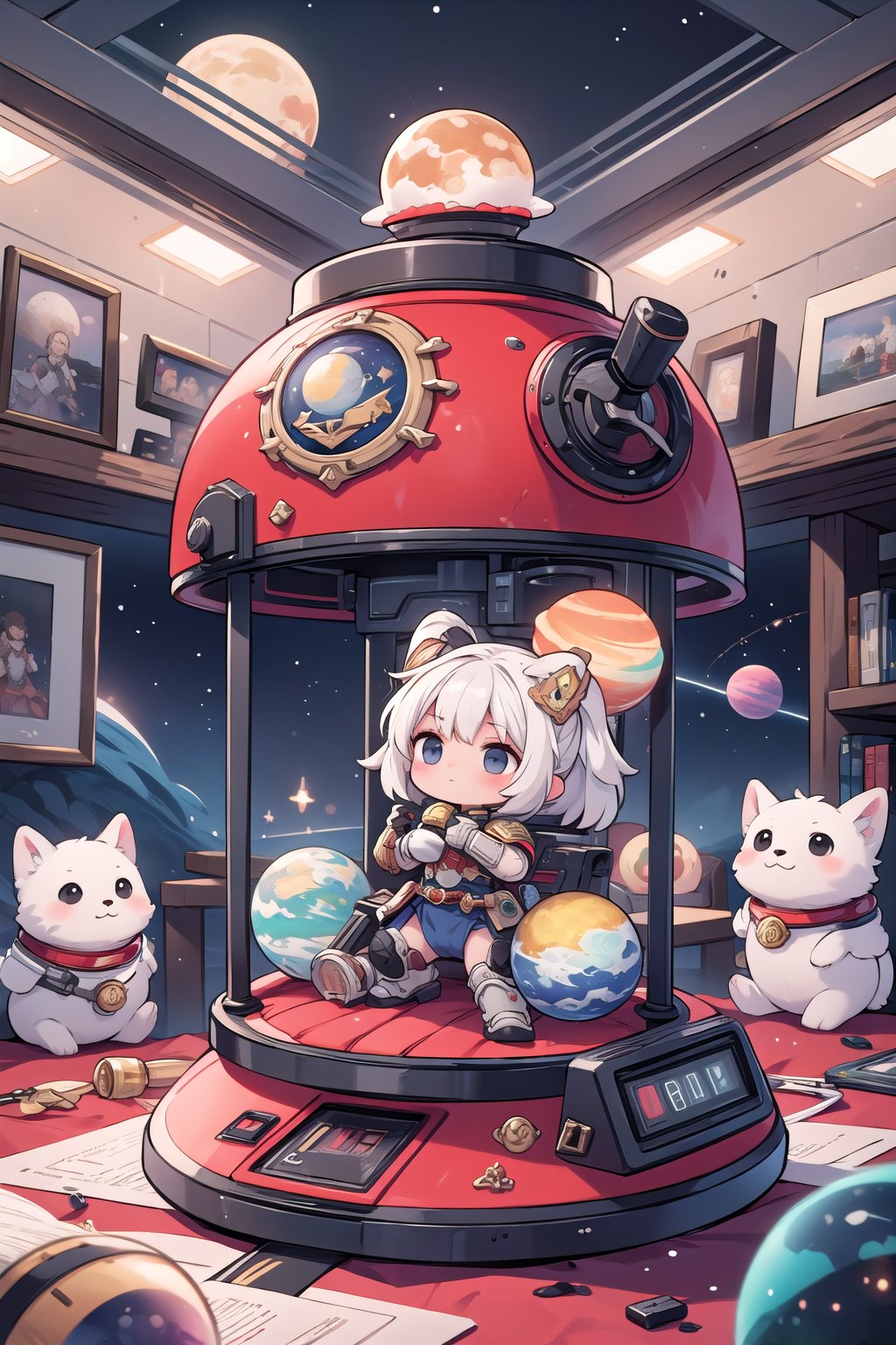 (masterpiece, best quaility), (4K, HDR), ((Warhammer 40K), Space Marine, Space Wolves Legion, on a Space ship, space, planets, night, dark,chibi