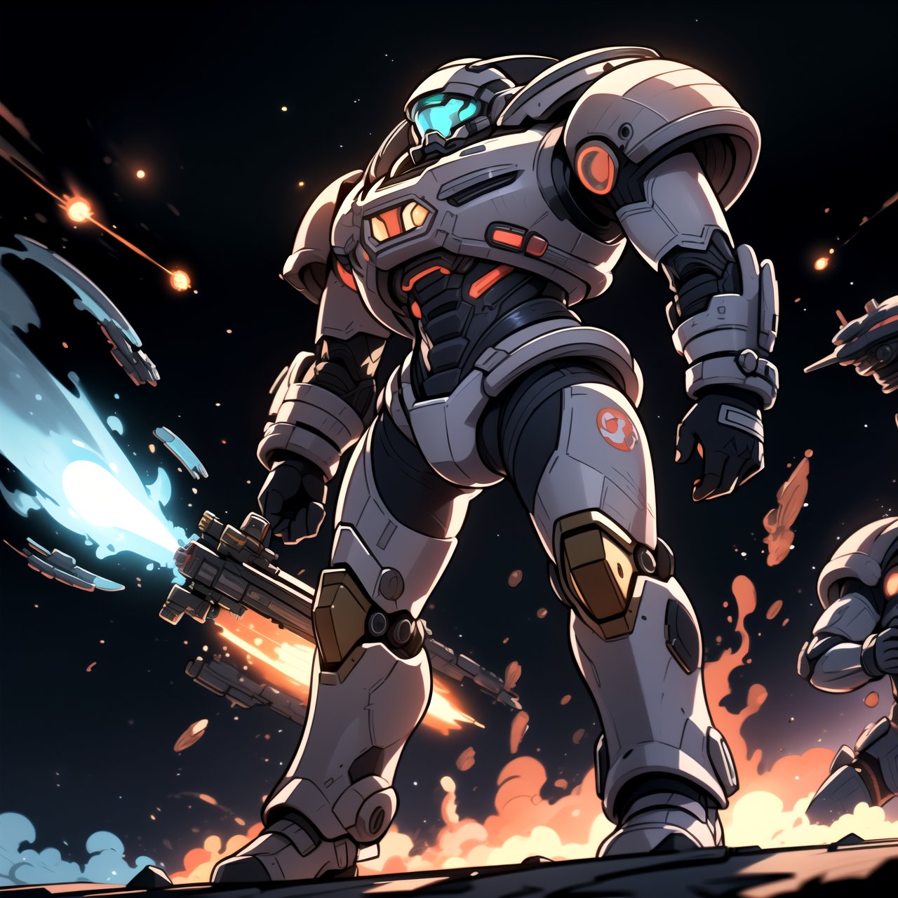(masterpiece, best quality), (4K, HDR), ((Starcraft)), Battle-Ready Terran:
"Generate an image of a Terran Space Marine in full combat armor, standing in a futuristic battlefield. The marine holds a massive gauss rifle, with the armor's blue and gray tones highlighted by battle scars and glowing visor."