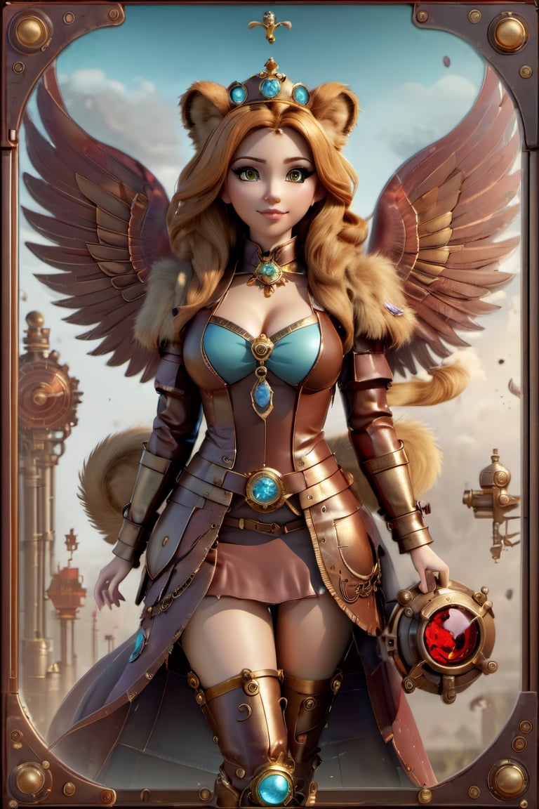 1princess, lion, wings,BloodOnScreen,3d style,steampunk style