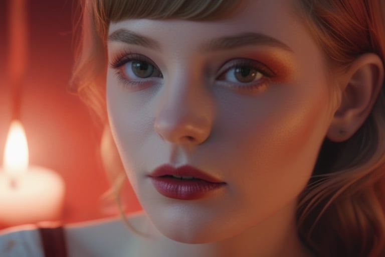 ethereal glow of red hues that seem to melt into a women, realistic, masterpiece, 8k, ultra-detailed, raw photogrqphy,ellafreya