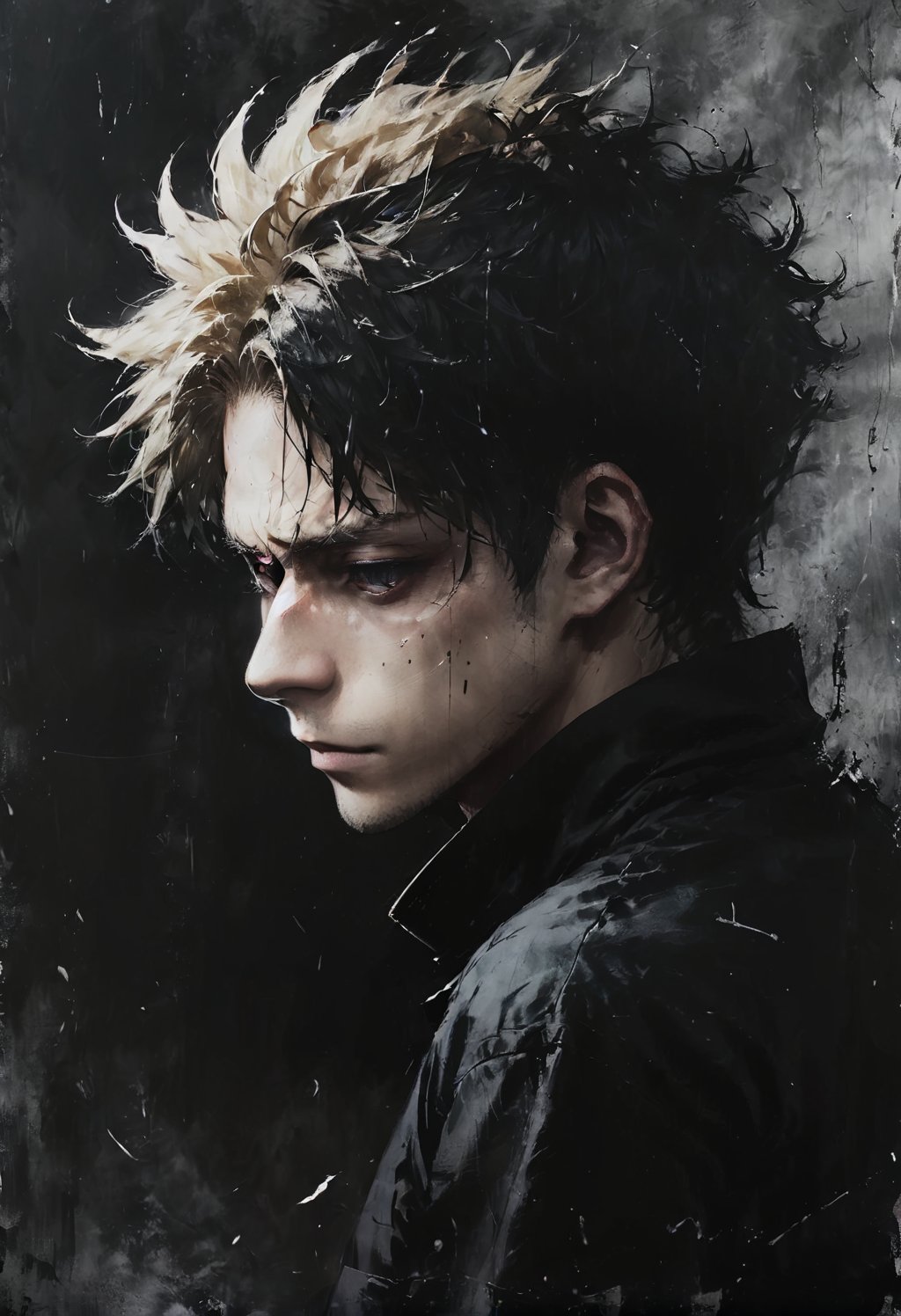 1boy, solo,gojou satoru, jujutsu kaisen, portrait,from side,blind folded,Dark ,Moody Atmosphere