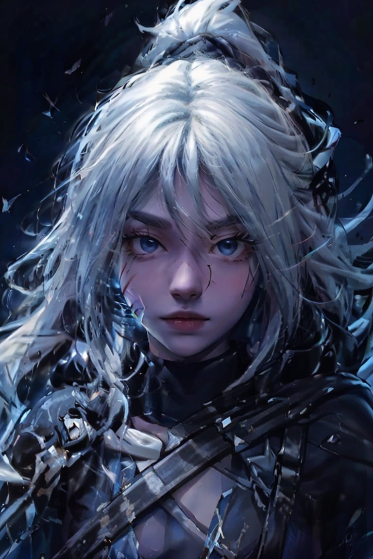 masterpiece, best quality, illustration, portrait, ,drow,face details,  white hair, blue eyes