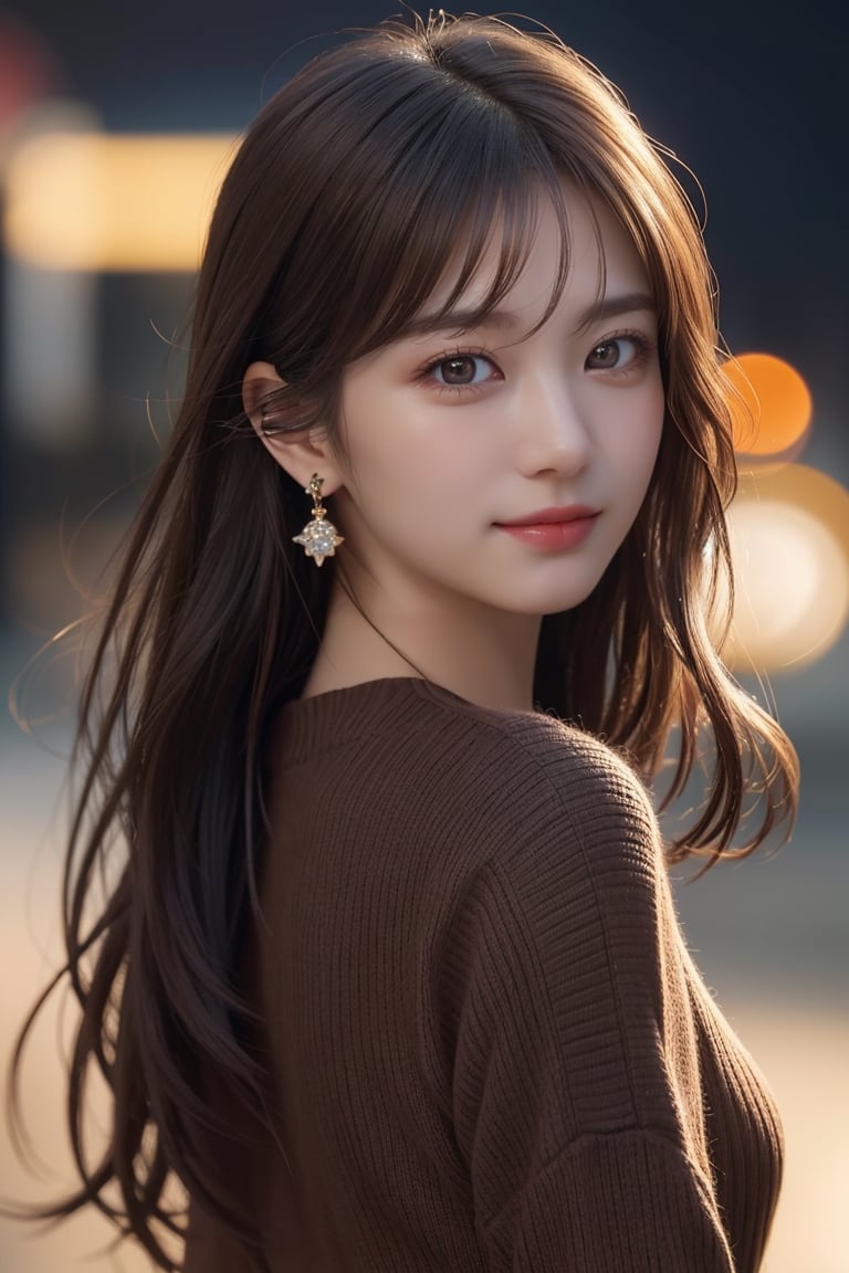 masterpiece, high quality, realistic aesthetic photo ,(HDR:1.4), pore and detailed, intricate detailed, graceful and beautiful textures, RAW photo, 16K, (bokeh:1.3), natural moon light, back lighting, Subsurface scattering, warm tone, (front from face shot),
25yo-japanese-1girl, beautiful face, (light-smile:1.1),  beautiful black straight long hair, dull bangs, (hair blowing in the wind:1.2), (detailed beautiful dark-brown eyes:1.3), smooth skin, juicy lips, eye_shadow, small earing, dark-red sweater, (glare at camera:1.2),          
high detailed, ultra detailed, 9x16 aspect ratio, 
high resolution, world-class official images, impressive visual, perfect composition,1 girl,Realism