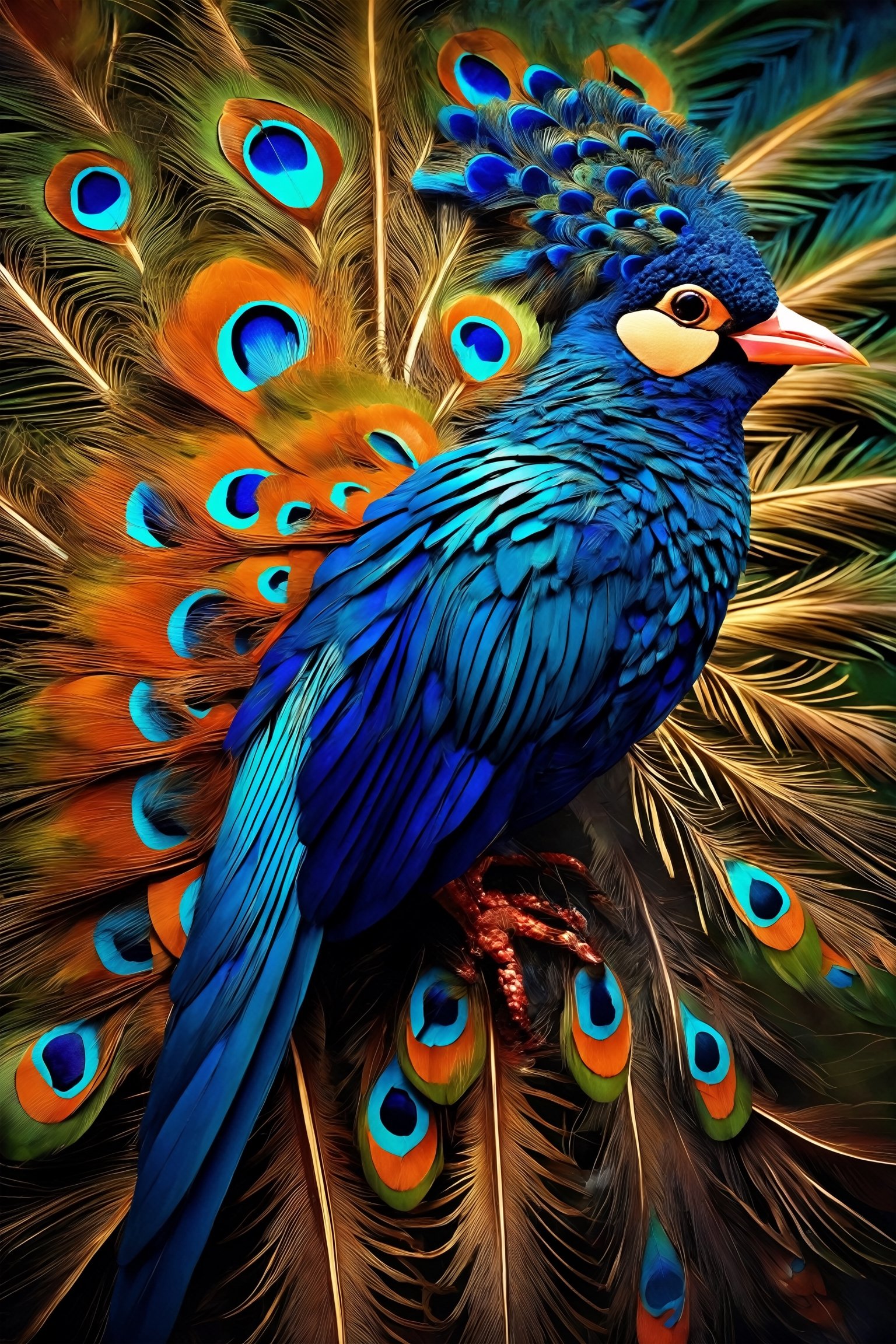 A small bird with the most intricate patterns in the world. Its feathers display a mesmerizing array of colors, forming elaborate designs that seem to shift and dance as it moves. Each feather is a masterpiece of nature's artistry, with patterns reminiscent of intricate mandalas and fractals. The bird's wings flutter gracefully, showcasing the stunning symmetry and complexity of its plumage. This avian wonder captivates all who behold it, a living embodiment of nature's boundless creativity and beauty.