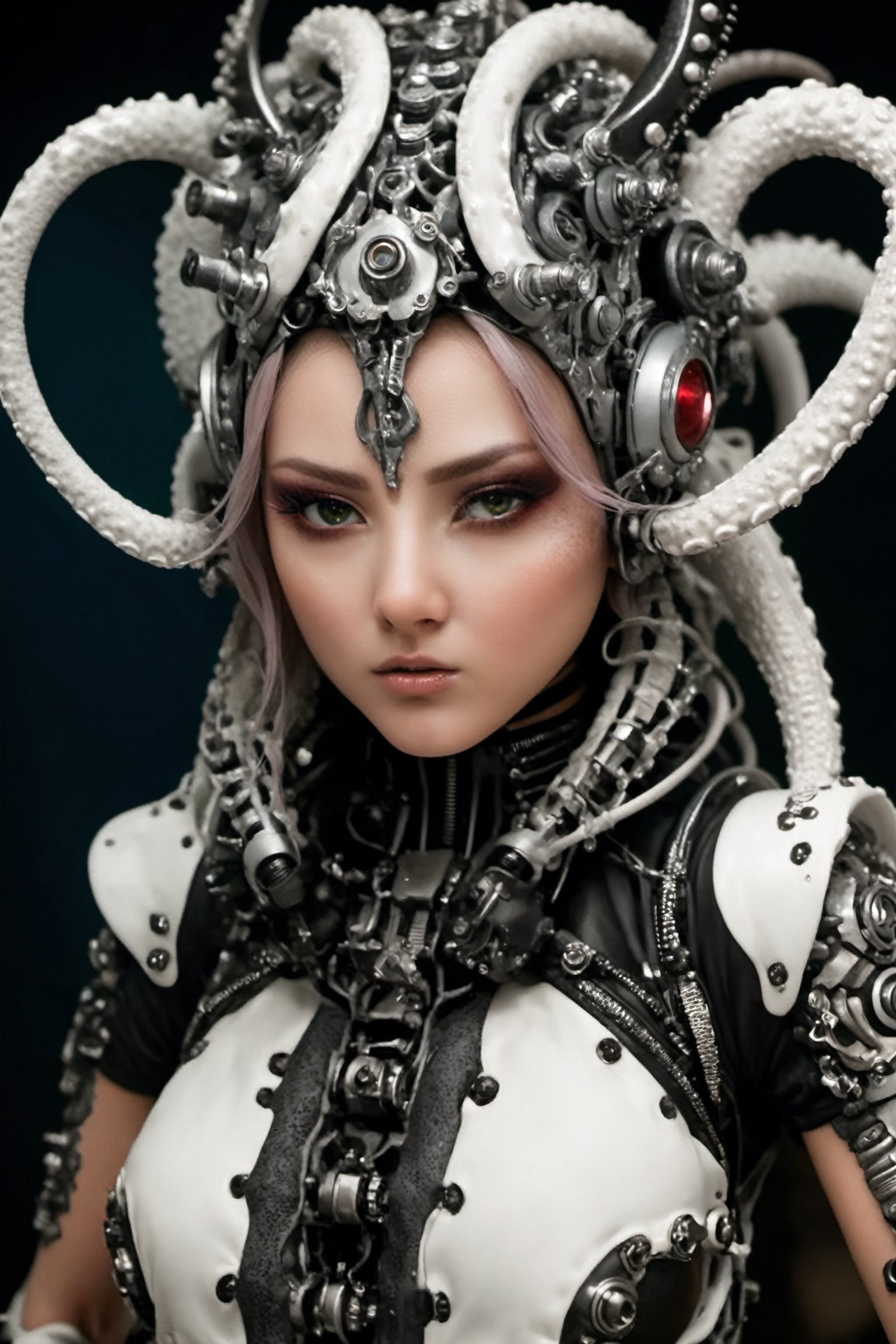 Atom punk girl,White tentacles head,detailed PUNK Outfit
 High definition, Photo detailed