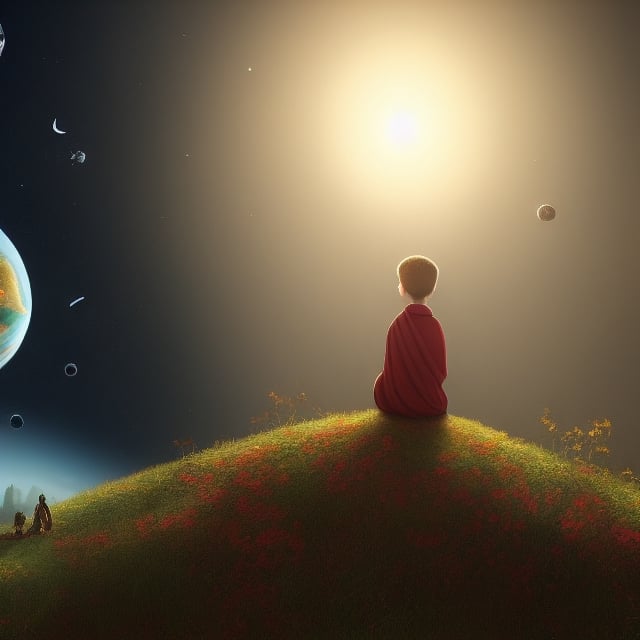 a beautiful painting about of the story follows a young prince who visits various planets in space, including earth, and addresses themes of loneliness, friendship, love, and loss, 8 k resolution, hdr, highly detailed