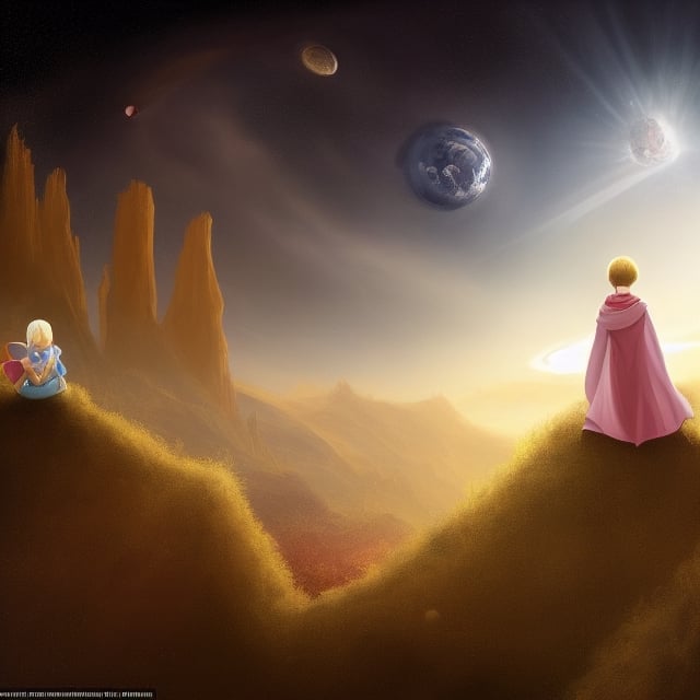 a beautiful painting about of the story follows a young prince who visits various planets in space, including earth, and addresses themes of loneliness, friendship, love, and loss, 8 k resolution, hdr, highly detailed