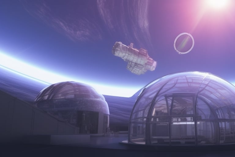 Habitation modules with glass domes of huge ring space station in orbit, trending on artstation, concept art, hyper realistic, cinestill, ultra detailed, 4k, 8k