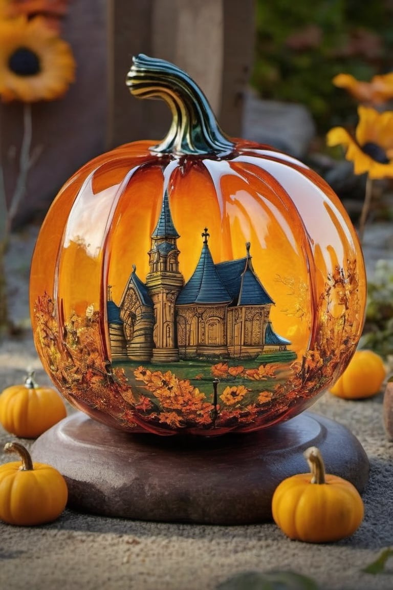 glass pumpkin at the cemetery ,Leonardo Style