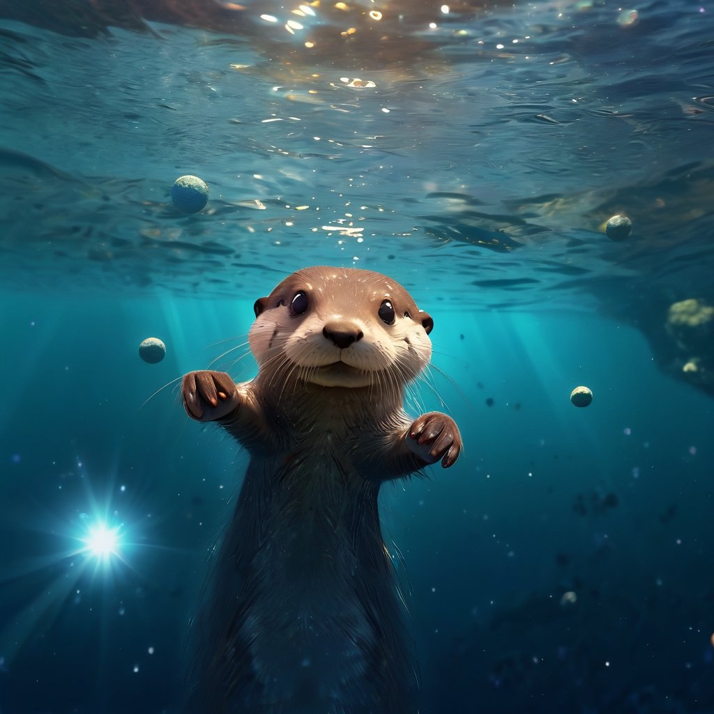 A cute otter swimming in deep space, realistic deep space background, naruto style, colorfull, eye contact, galaxies in background, masterpiece,  extremely best quality,  official art,  cg 8k wallpaper,  (Fantasy Style:1.1),  (artistic atmosphere:1.2), pixiv 10000 users,  highly detailed,  pixiv, incredibly detailed, (best quality)