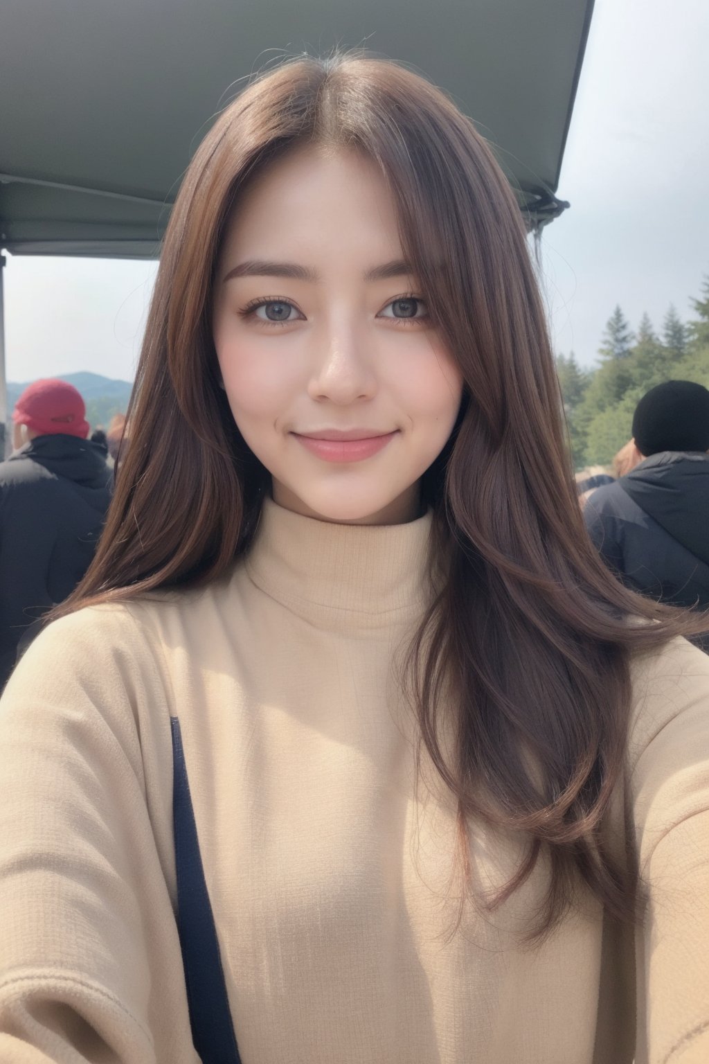 Selfie shot Beautiful brunette with blonde highlights takes a selfie photo, complete body, im gebirge, wearing a winter ski outfit ,im winter schnee urlaub,al fresco, wirkliches Leben nature, Highly detailed, 22 Jahre alt, Unschuldiges Gesicht, Natural wavy hair, blaue Augen, high resolution, Meisterwerk, best quality, Komplizierte hohe Detailgenauigkeit, Highly detailed, Scharfer Fokus, Detaillierter Skin, realistic skin Textur, Textur, Detaillierte Augen, Professionell, 4K, charming smile, aufgenommen mit Canon, 85mm, light depth of field, Kodak Vision Farbe, Perfectly fitting body , Extrem detailliert, Fotografie_\(Ultra\), fotorealistisch, realistisch, Nachbearbeitung, Maximale Details, Rauhigkeit, wirkliches Leben, shot on Kodak Gold 400
