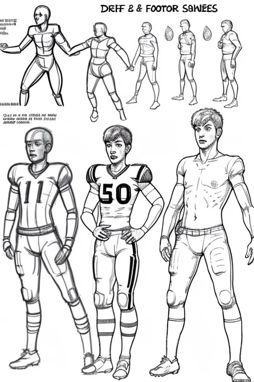 draft, outline, monochrome,  reference sheet, drawing a football