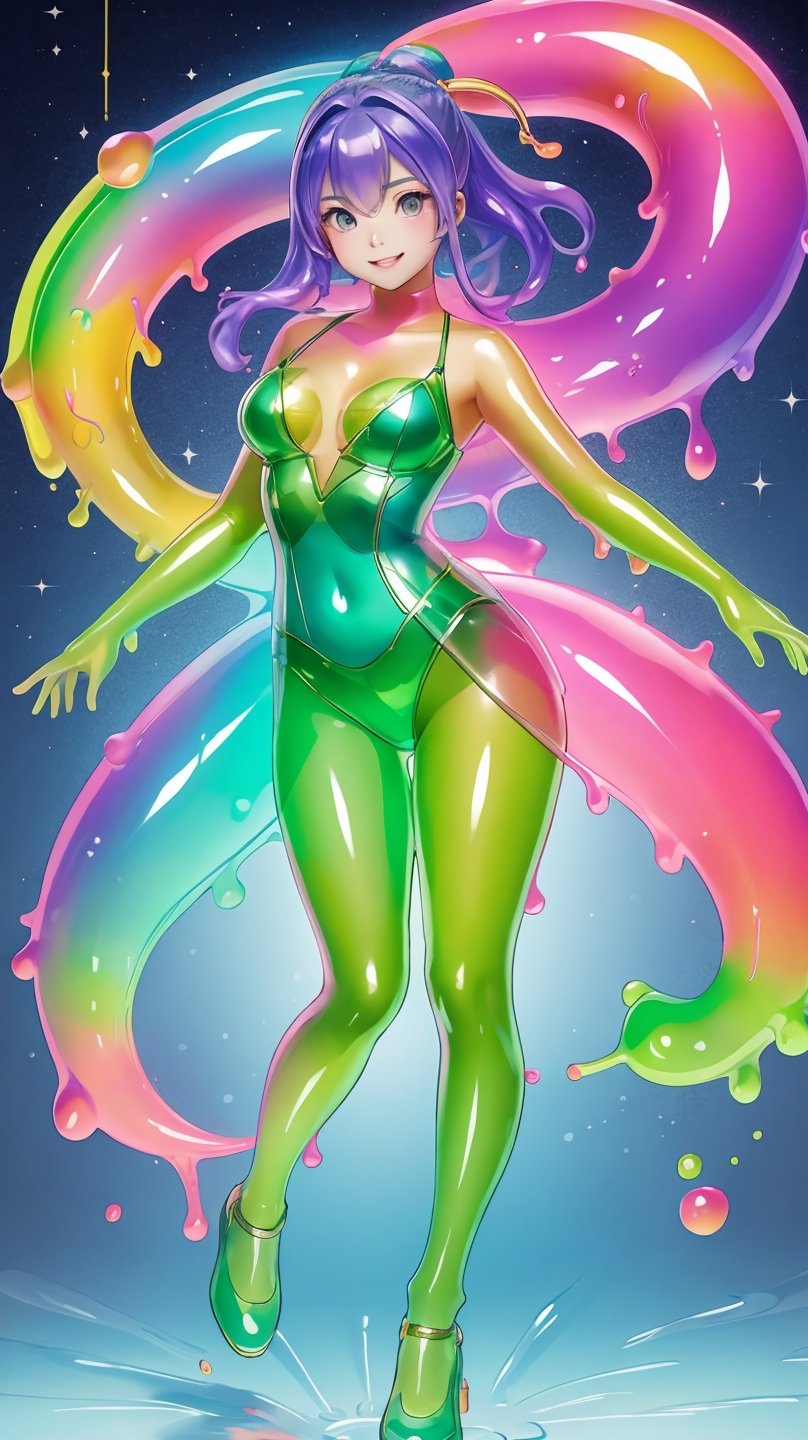 a young woman, full body, vibrant color,slime,slime_girl, transparent:1.1
