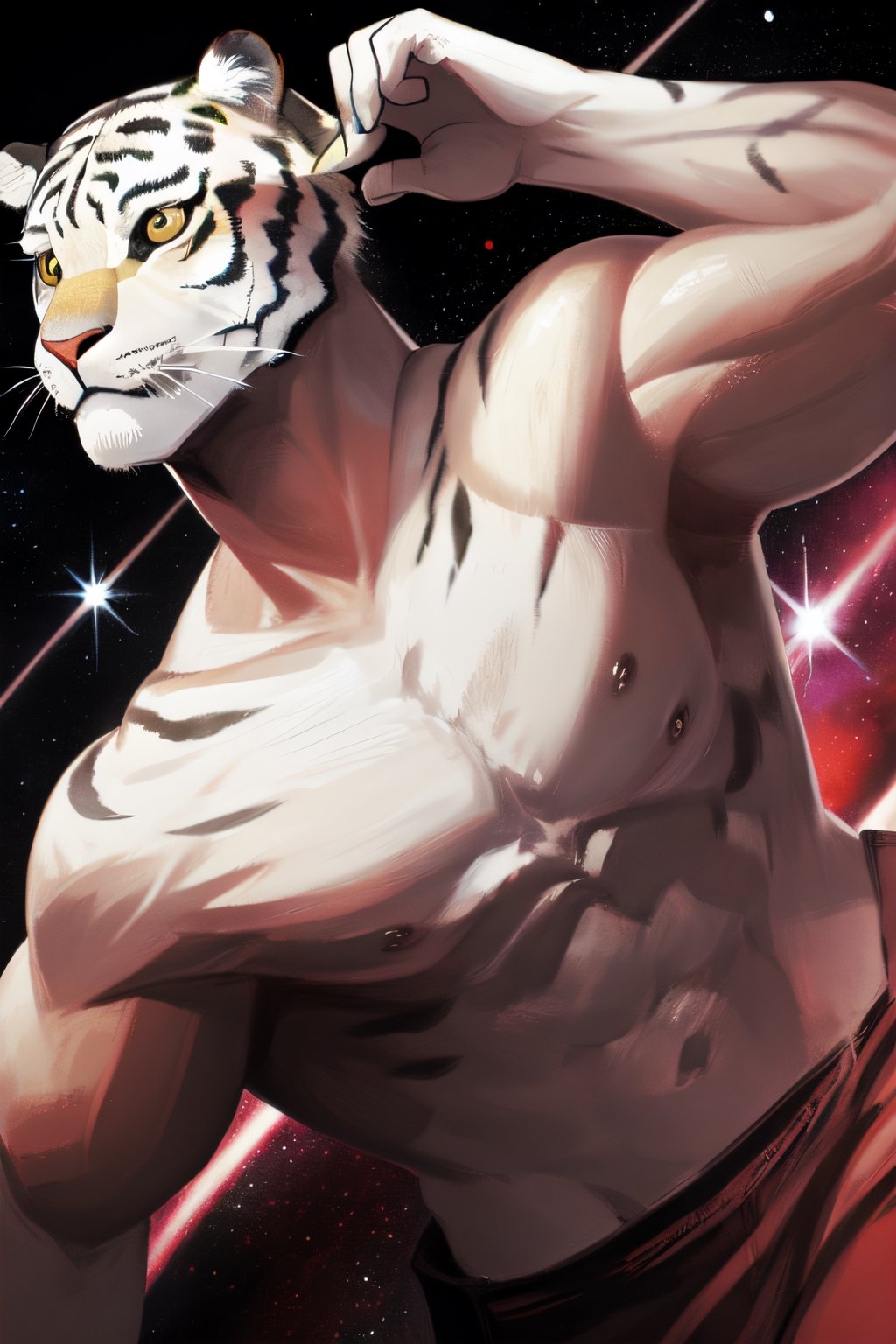 white tiger, mutant,solider,commander space, muscle body, samurai style, urmah warrior,