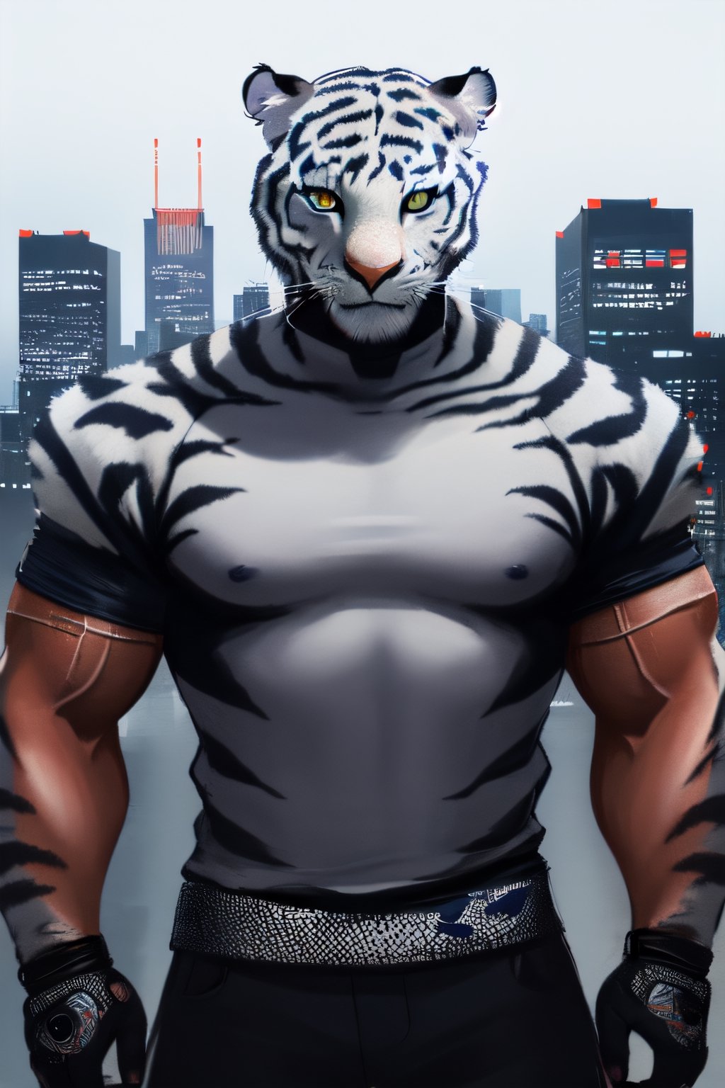 streetwear, white tiger, mutant, muscle body, samurai style, cyberpunk background, bright background,(MexicoCity behind)Dallas cowboys