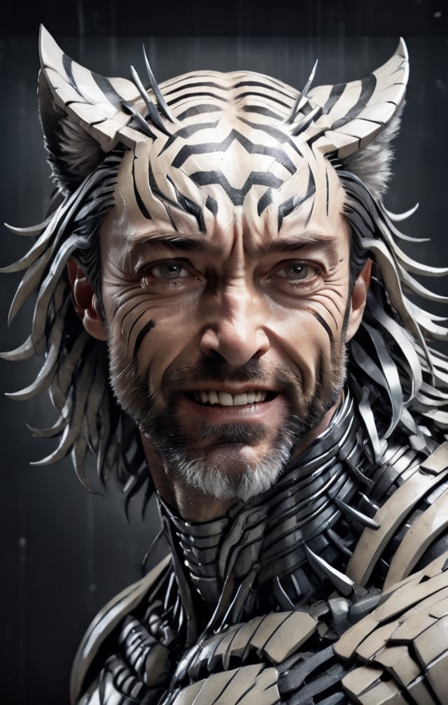 hugh Jackman, a Wolverine with cybernetic suits, with claws breaking the screen, cracked screen effect, perfect composition, beautiful intricately detailed and cinematic octane rendering, trend in art season, 8k art photography, photorealistic concept art, natural volumetric cinematic perfect light soft, chiaroscuro, award-winning photography, masterpiece, oil on canvas, Raphael, Caravaggio, Greg Rutkowski, Beeple, Beksinski, Giger,white tiger mutant,handsome,smiling,big dick,my face