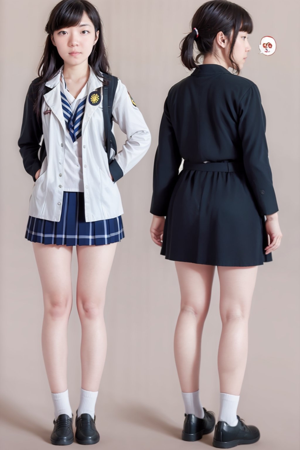 multiple views,1girl,serafuku,school uniforms,simple background,white background,full body