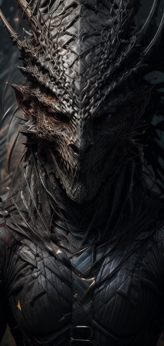 Create a photo realistic of dragon humanoid, faces covered by dragon scales, raven black wing, aggressive, furious,More Detail, facing the viewer, ,Dragon